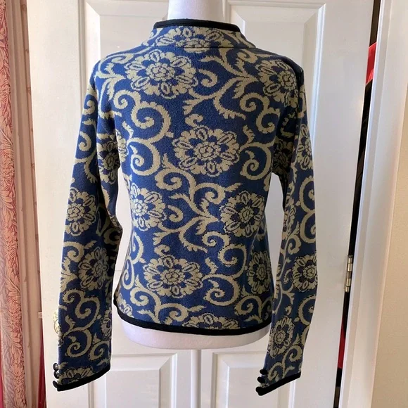 Covelo Silk/Wool/Cotton Blend Sweater Blue/Yellow Size M - Picture 7 of 11